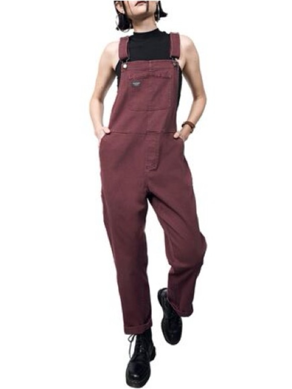 Wildfang Maroon Denim Overalls Size XL - Picture 2 of 4